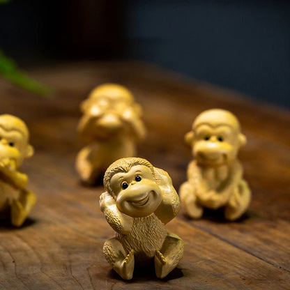 4pcs Boxwood 6cm Little Monkey Sculpture Wood Chinese Zodiac Lucky Statue Mini Animal Home Decor