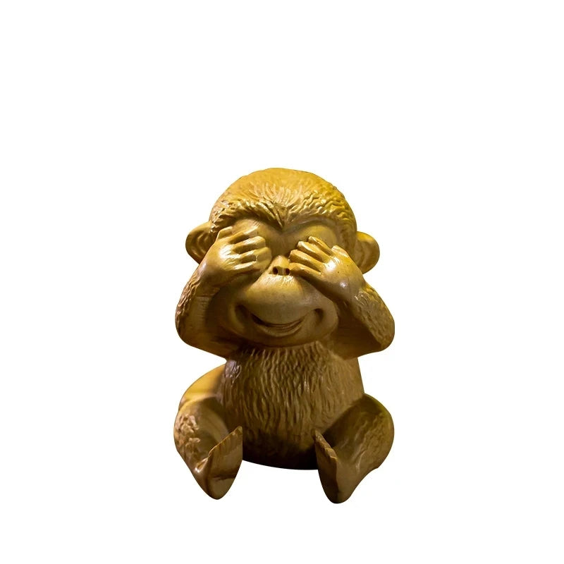 4pcs Boxwood 6cm Little Monkey Sculpture Wood Chinese Zodiac Lucky Statue Mini Animal Home Decor
