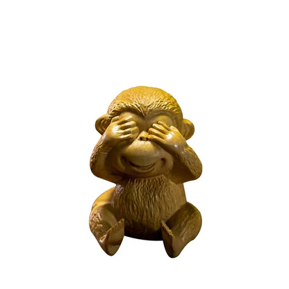 4pcs Boxwood 6cm Little Monkey Sculpture Wood Chinese Zodiac Lucky Statue Mini Animal Home Decor
