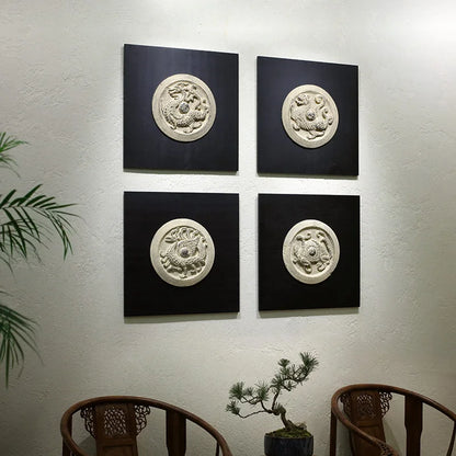 4pcs China Antique Wall mount decoration four god beast azure dragon black tortoise white tiger vermilion bird