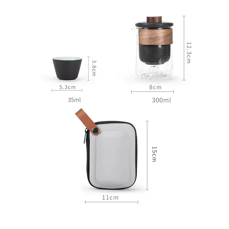 4pcs Light luxury Travel Tea Set Carrying Bag Kung Fu Tea Cup Glass 1 Pot 3 Ceramic Cup Outdoor Teapot Small Set Cup Set