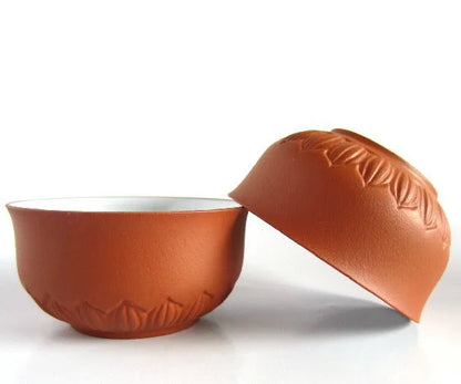 4pcs/lot Chinese tea cup yixing zisha purple clay porcelain cup of tea kungfu cups lotus decoration China fast shipment 50ml