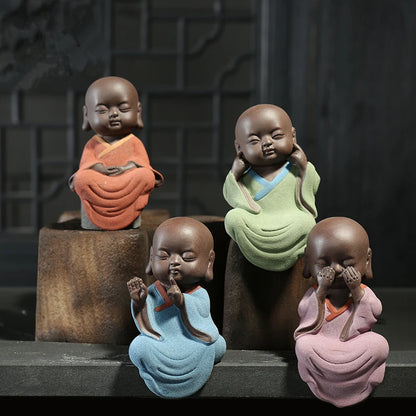4pcs/lot tea pet yixing purple clay little monk zisha tea play creative small size desk decoration tea pets art nouveau