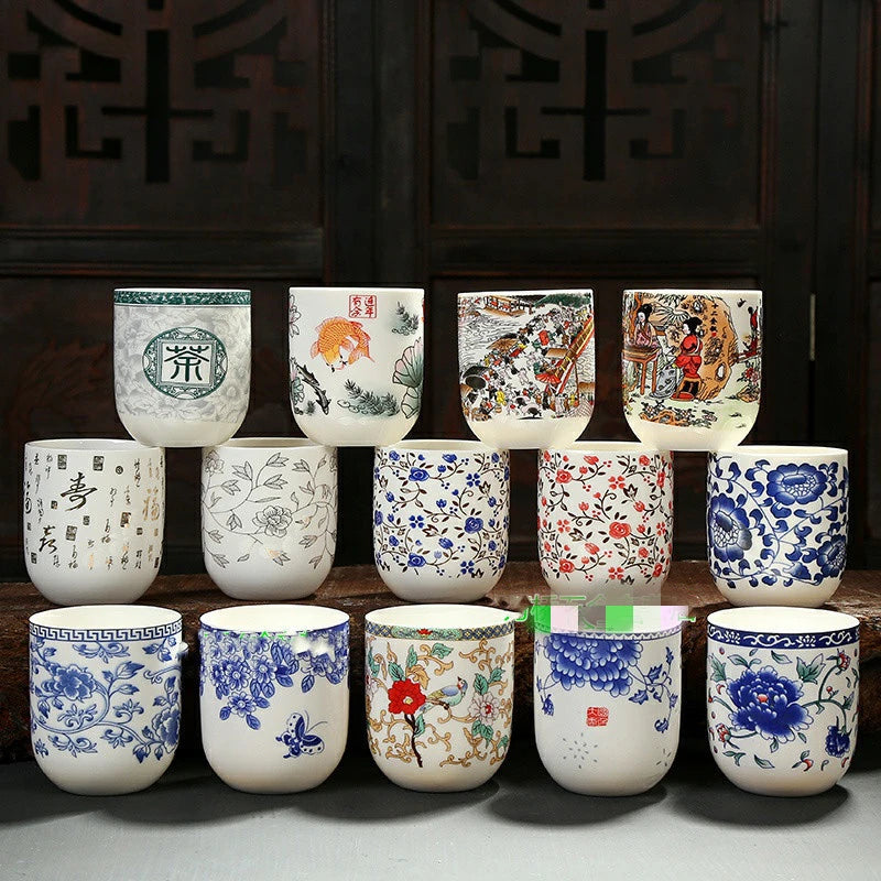 4pcs/set Blue and white porcelain tea Cup Retro Ceramic Teacup Boutique tea bowl Coffee Wine Cups Drinkware Supplies 150ml