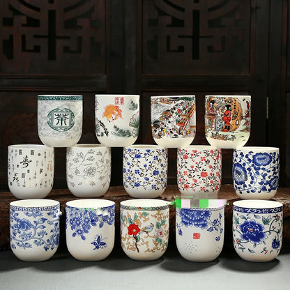 4pcs/set Blue and white porcelain tea Cup Retro Ceramic Teacup Boutique tea bowl Coffee Wine Cups Drinkware Supplies 150ml