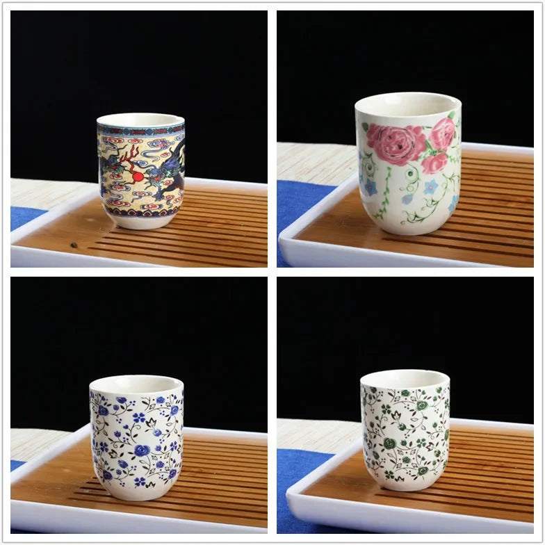 4pcs/set Blue and white porcelain tea Cup Retro Ceramic Teacup Boutique tea bowl Coffee Wine Cups Drinkware Supplies 150ml