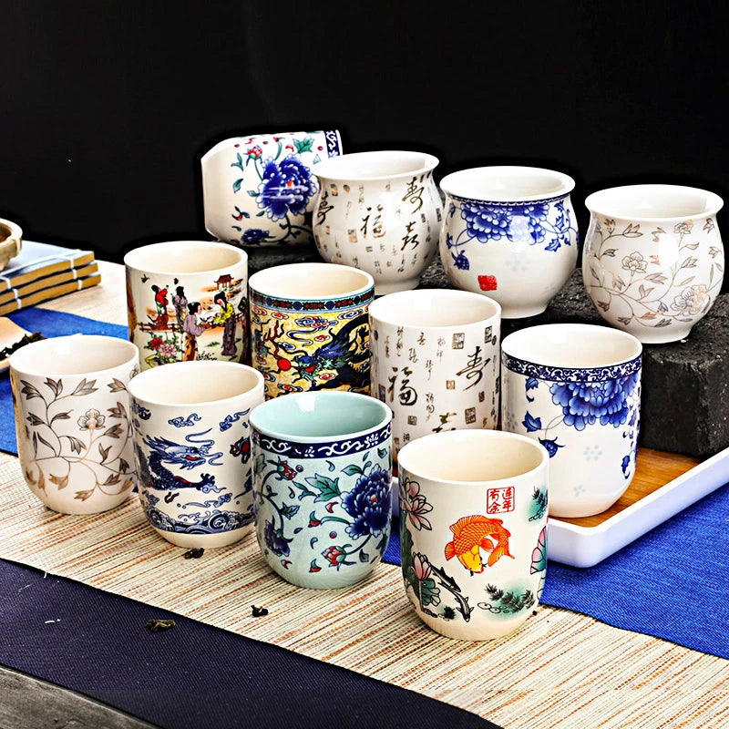 4pcs/set Blue and white porcelain tea Cup Retro Ceramic Teacup Boutique tea bowl Coffee Wine Cups Drinkware Supplies 150ml