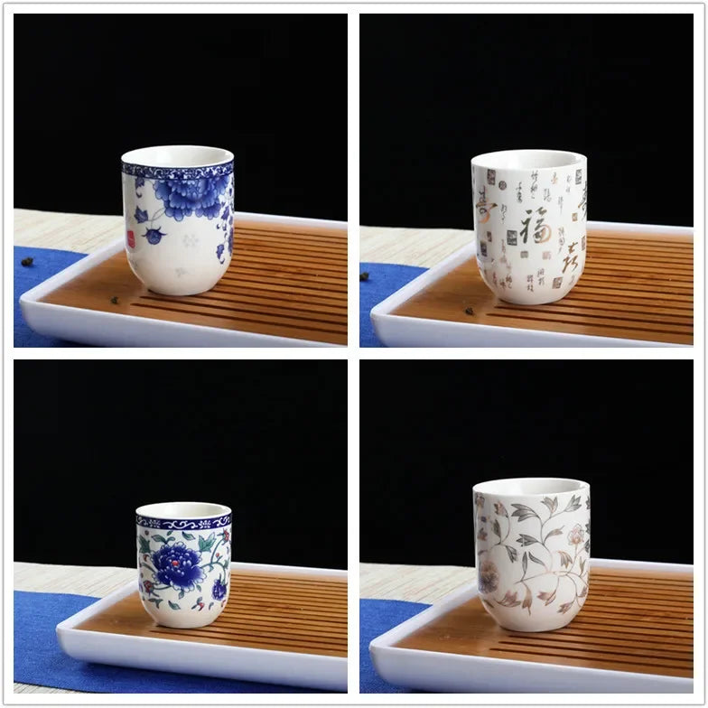 4pcs/set Blue and white porcelain tea Cup Retro Ceramic Teacup Boutique tea bowl Coffee Wine Cups Drinkware Supplies 150ml