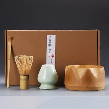 4pcs/set Handmade Home Easy Clean Matcha Tea Set Tool Stand Kit Bowl Whisk Scoop Gift Ceremony Traditional Japanese Accessories
