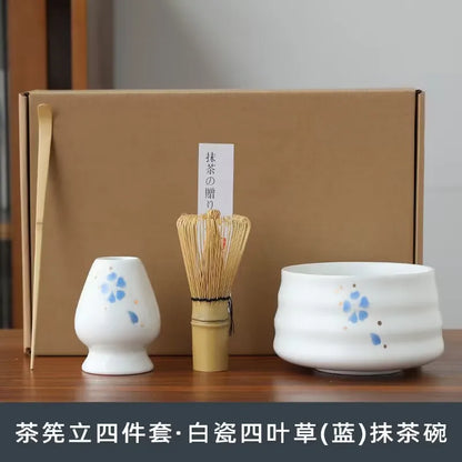 4pcs/set Handmade Home Easy Clean Matcha Tea Set Tool Stand Kit Bowl Whisk Scoop Gift Ceremony Traditional Japanese Accessories