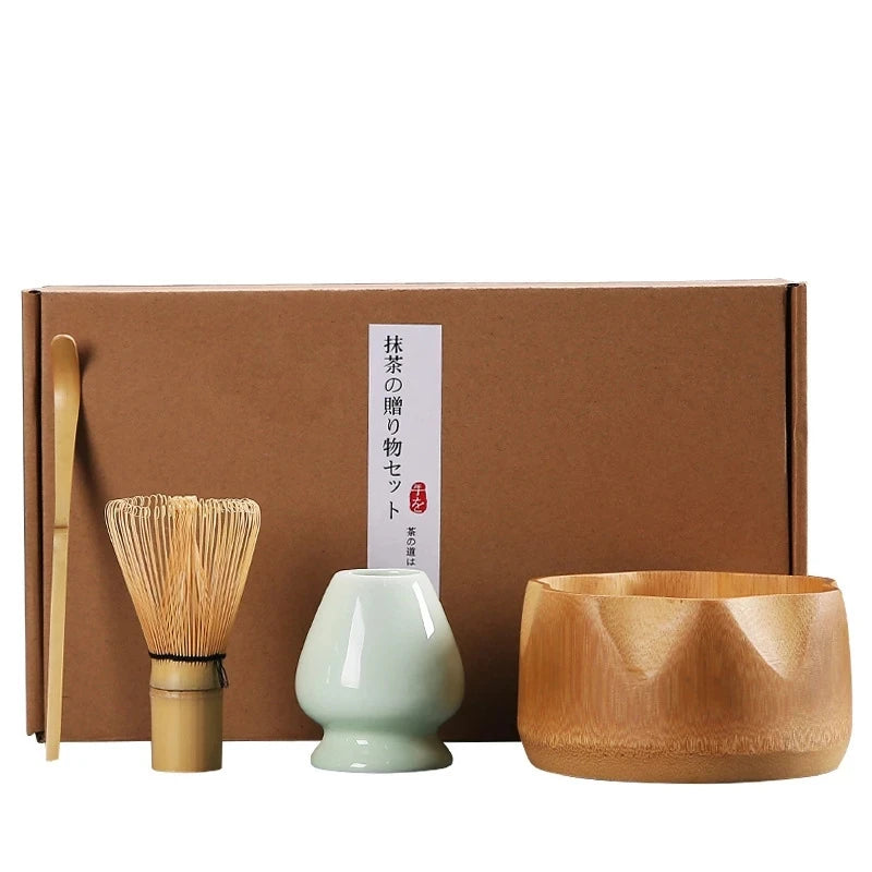 4pcs/set Handmade Home Easy Clean Matcha Tea Set Tool Stand Kit Bowl Whisk Scoop Gift Ceremony Traditional Japanese Accessories