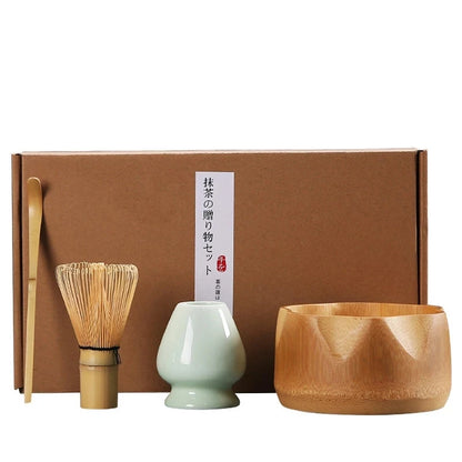 4pcs/set Handmade Home Easy Clean Matcha Tea Set Tool Stand Kit Bowl Whisk Scoop Gift Ceremony Traditional Japanese Accessories