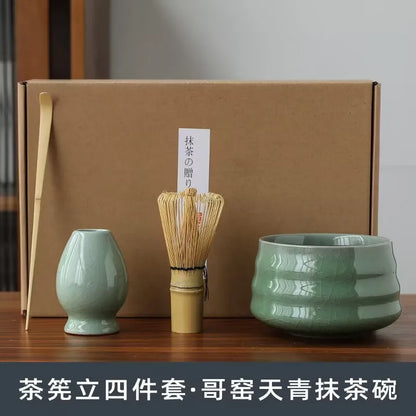 4pcs/set Handmade Home Easy Clean Matcha Tea Set Tool Stand Kit Bowl Whisk Scoop Gift Ceremony Traditional Japanese Accessories