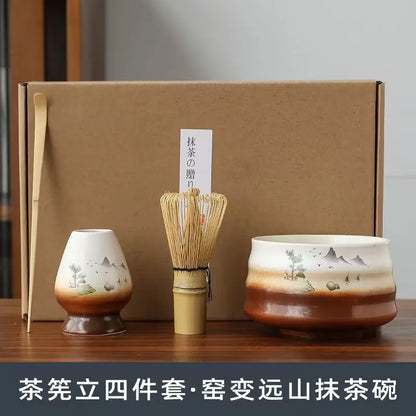 4pcs/set Handmade Home Easy Clean Matcha Tea Set Tool Stand Kit Bowl Whisk Scoop Gift Ceremony Traditional Japanese Accessories