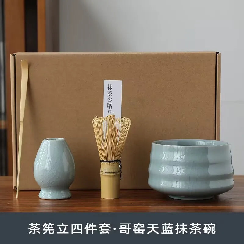 4pcs/set Handmade Home Easy Clean Matcha Tea Set Tool Stand Kit Bowl Whisk Scoop Gift Ceremony Traditional Japanese Accessories