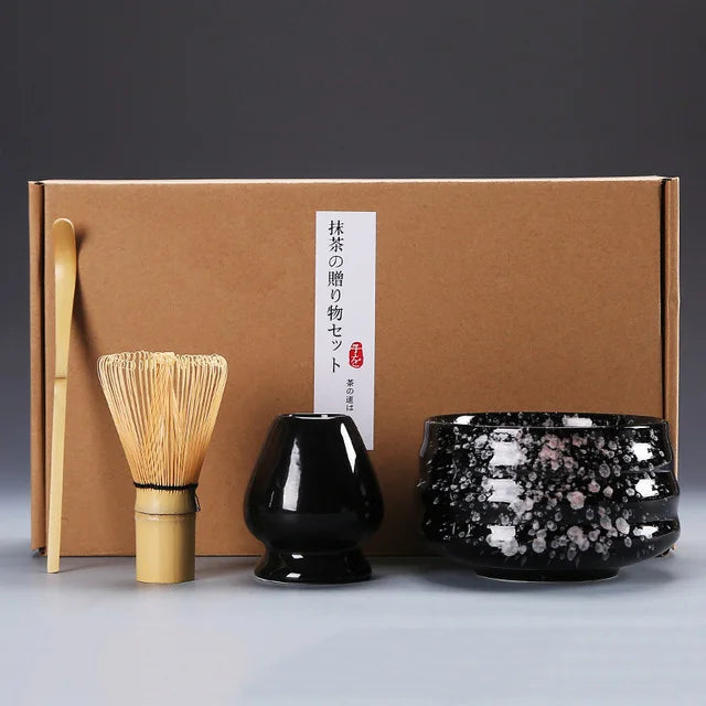 4pcs/set Handmade Home Easy Clean Matcha Tea Set Tool Stand Kit Bowl Whisk Scoop Gift Ceremony Traditional Japanese Accessories