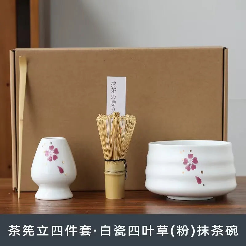 4pcs/set Handmade Home Easy Clean Matcha Tea Set Tool Stand Kit Bowl Whisk Scoop Gift Ceremony Traditional Japanese Accessories