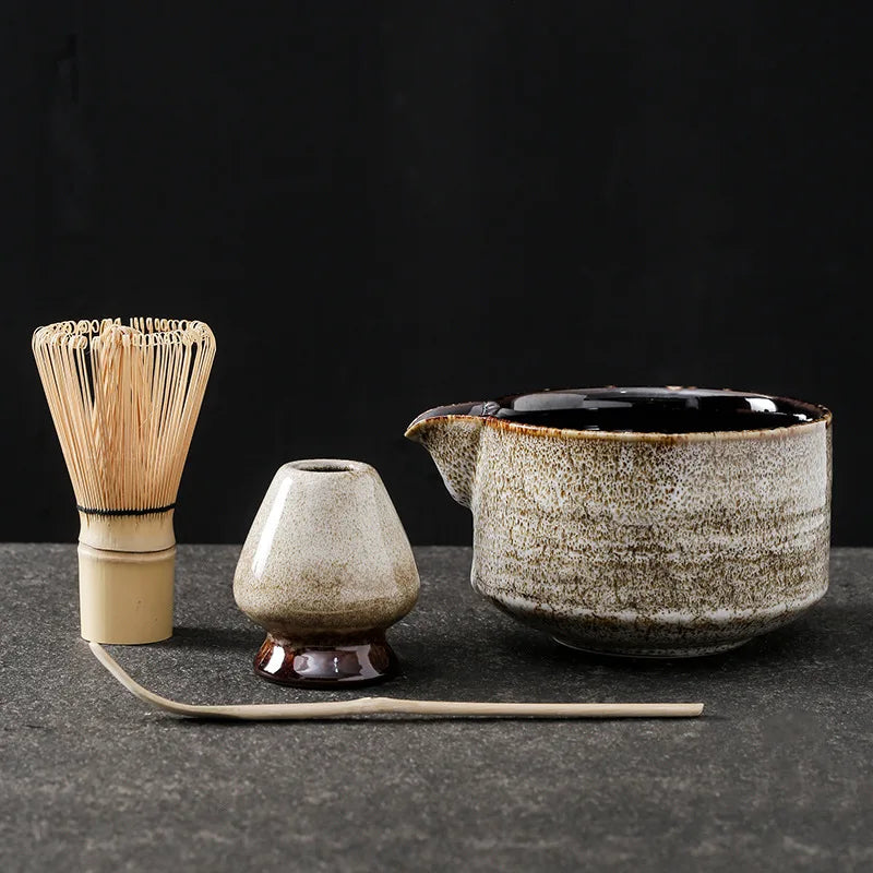 4pcs/set Japanese Matcha Tea Set Kiln Transformation Matcha Bowl with Mouth Tea Song Dynasty Tea Pointing Appliance