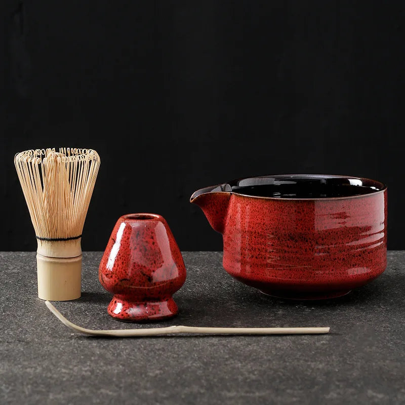 4pcs/set Japanese Matcha Tea Set Kiln Transformation Matcha Bowl with Mouth Tea Song Dynasty Tea Pointing Appliance