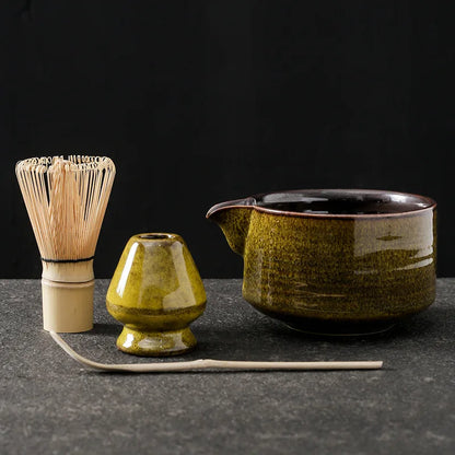 4pcs/set Japanese Matcha Tea Set Kiln Transformation Matcha Bowl with Mouth Tea Song Dynasty Tea Pointing Appliance