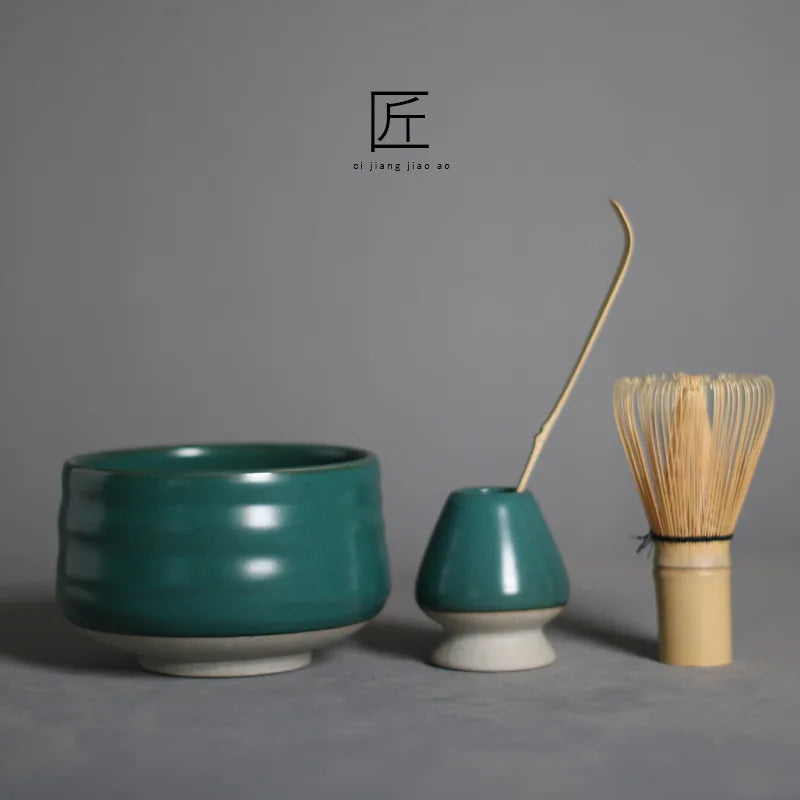 4pcs/set Matcha Tea Set Bamboo Whisk Scoop Ceramic Matcha Bowl Traditional Indoor Handmade Tea-making Tools Birthday Giftset