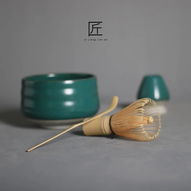 4pcs/set Matcha Tea Set Bamboo Whisk Scoop Ceramic Matcha Bowl Traditional Indoor Handmade Tea-making Tools Birthday Giftset