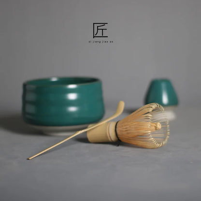 4pcs/set Matcha Tea Set Bamboo Whisk Scoop Ceramic Matcha Bowl Traditional Indoor Handmade Tea-making Tools Birthday Giftset