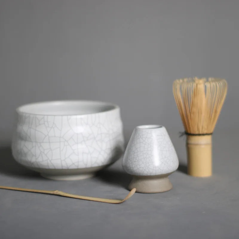 4pcs/set Matcha Tea Set Bamboo Whisk Scoop Ceramic Matcha Bowl Traditional Indoor Handmade Tea-making Tools Birthday Giftset