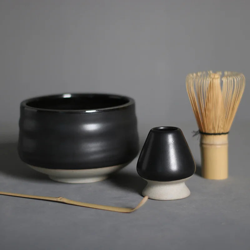 4pcs/set Matcha Tea Set Bamboo Whisk Scoop Ceramic Matcha Bowl Traditional Indoor Handmade Tea-making Tools Birthday Giftset