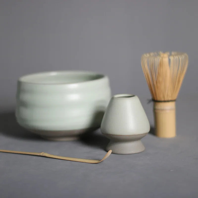 4pcs/set Matcha Tea Set Bamboo Whisk Scoop Ceramic Matcha Bowl Traditional Indoor Handmade Tea-making Tools Birthday Giftset