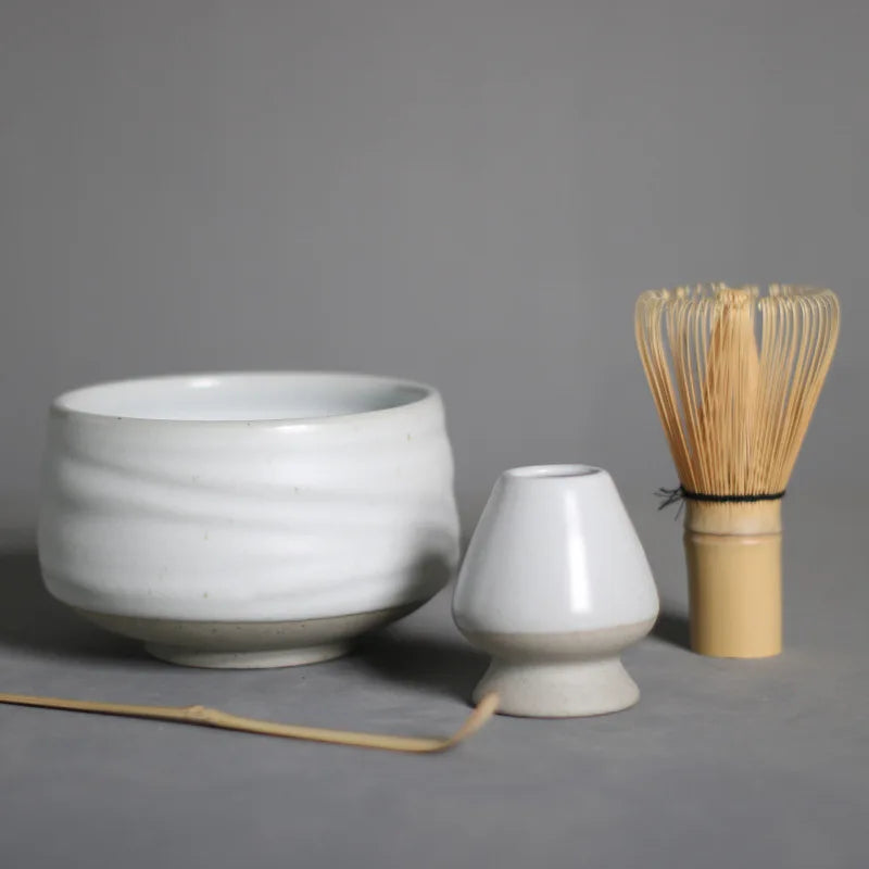 4pcs/set Matcha Tea Set Bamboo Whisk Scoop Ceramic Matcha Bowl Traditional Indoor Handmade Tea-making Tools Birthday Giftset