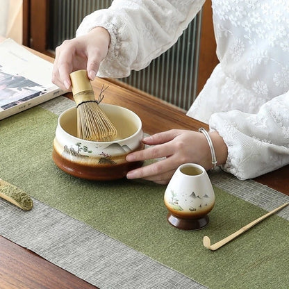 4pcs/set Matcha Tea Set Ceramic Kiln Change Matcha Bowl Traditional Handmade Tea Tools Indoor Japanese Tea Culture Gift Sets