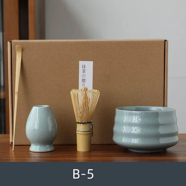 4pcs/set Matcha Tea Set Ceramic Kiln Change Matcha Bowl Traditional Handmade Tea Tools Indoor Japanese Tea Culture Gift Sets