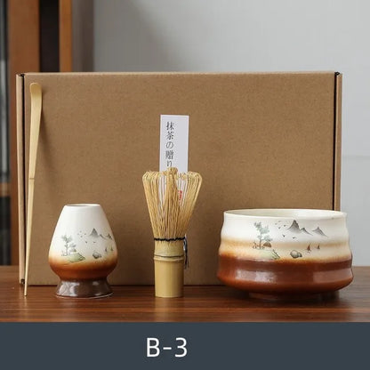 4pcs/set Matcha Tea Set Ceramic Kiln Change Matcha Bowl Traditional Handmade Tea Tools Indoor Japanese Tea Culture Gift Sets