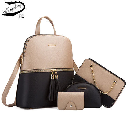 4pcs/set woman fashion backpack female shoulder crossbody bag set PU leather Backpack clutch bag luxury card holder women gift