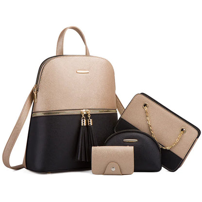 4pcs/set woman fashion backpack female shoulder crossbody bag set PU leather Backpack clutch bag luxury card holder women gift