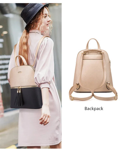 4pcs/set woman fashion backpack female shoulder crossbody bag set PU leather Backpack clutch bag luxury card holder women gift