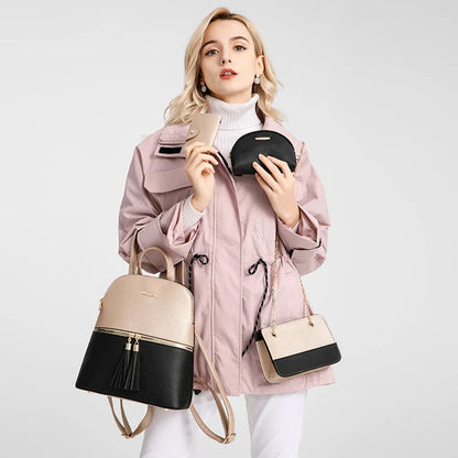 4pcs/set woman fashion backpack female shoulder crossbody bag set PU leather Backpack clutch bag luxury card holder women gift