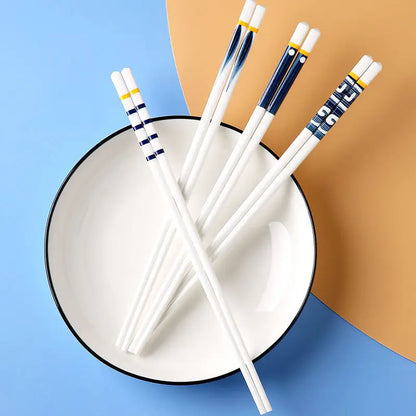 5/1Pairs Blue and White Ceramic Japanese Style Mildew-proof   Chopsticks Bone Porcelain Long Sushi Household Chopsticks