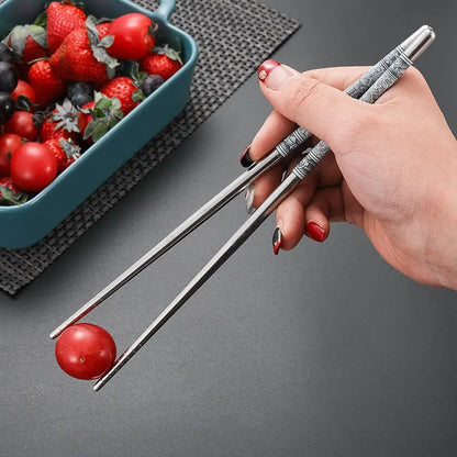 5/1Pairs Blue and White Porcelain Stainless Steel Chopsticks Reusable Flower Printed Chopsticks Stainless Steel Food Chop Stick