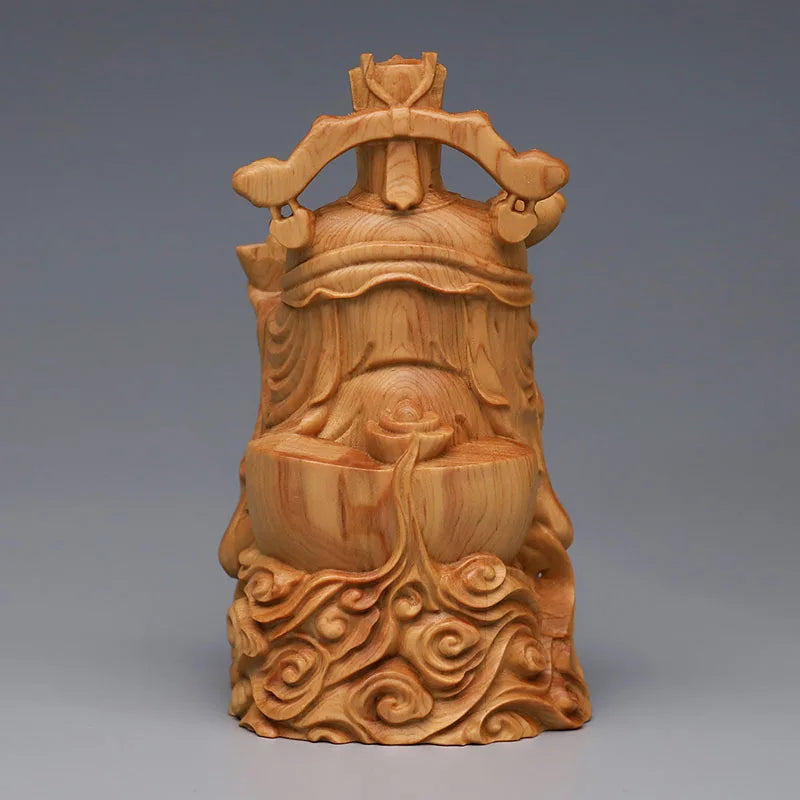 5.5inch Solid Wood Carved Buddha Statue of God of Wealth Modern Art Handmade Lucky Buddha Home Living Room Decoration Statue