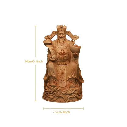 5.5inch Solid Wood Carved Buddha Statue of God of Wealth Modern Art Handmade Lucky Buddha Home Living Room Decoration Statue