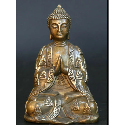 5.7" Chinese Feng Shui Buddhism Bronze Sakyamuni Amitabha Buddha Statue Wealth Statue