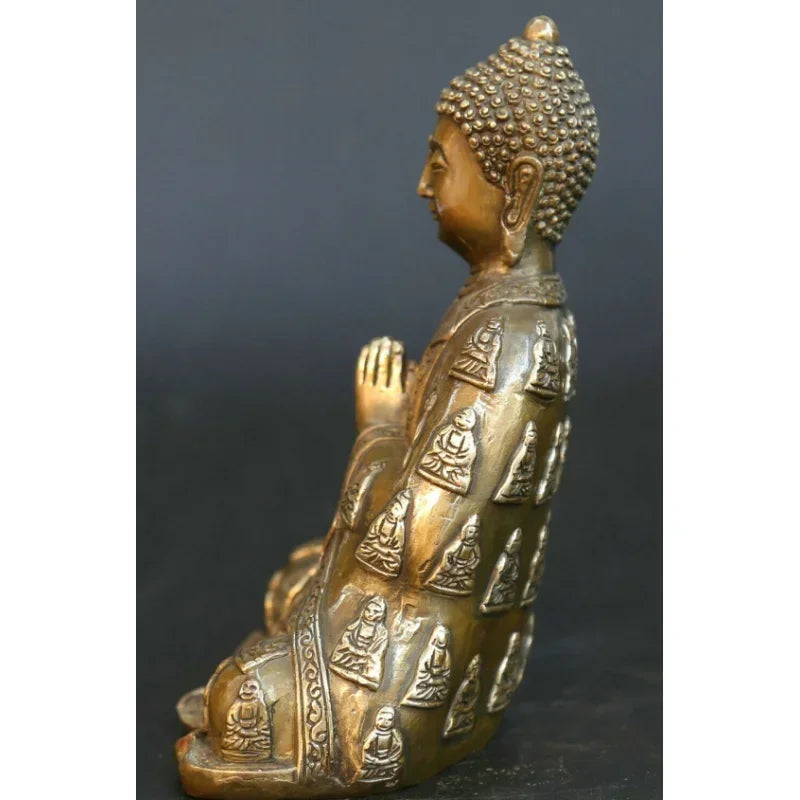 5.7" Chinese Feng Shui Buddhism Bronze Sakyamuni Amitabha Buddha Statue Wealth Statue
