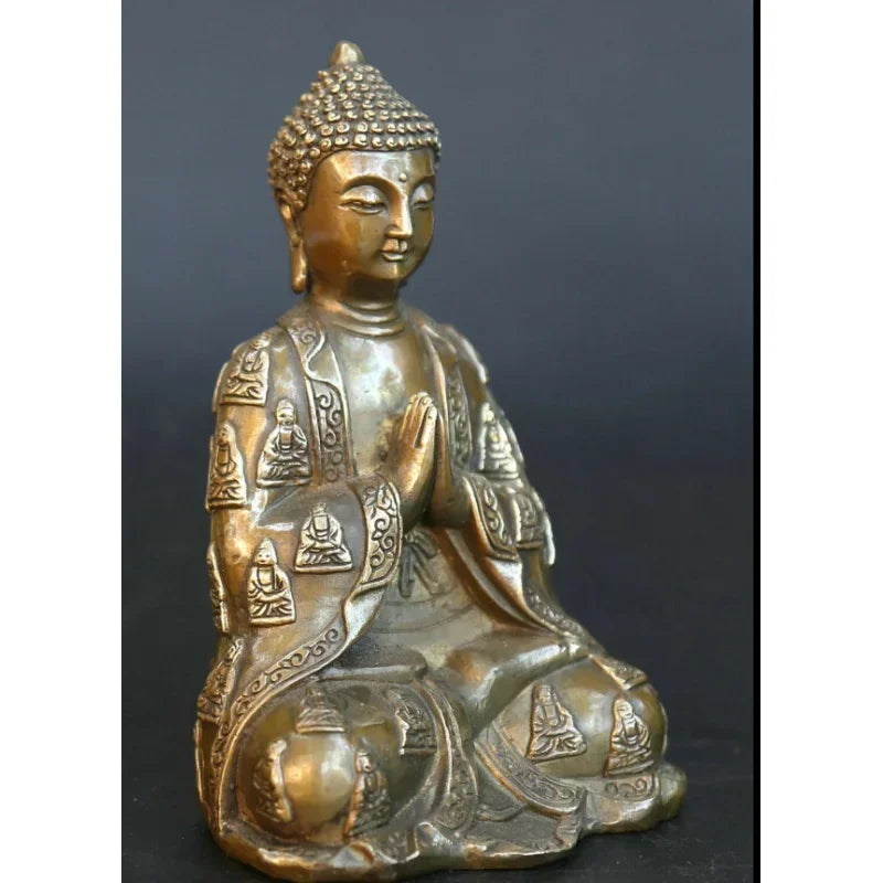5.7" Chinese Feng Shui Buddhism Bronze Sakyamuni Amitabha Buddha Statue Wealth Statue