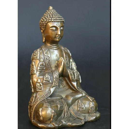 5.7" Chinese Feng Shui Buddhism Bronze Sakyamuni Amitabha Buddha Statue Wealth Statue