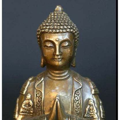 5.7" Chinese Feng Shui Buddhism Bronze Sakyamuni Amitabha Buddha Statue Wealth Statue