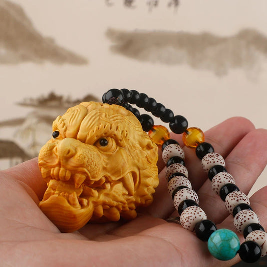 5-8CM Hand Carved Boxwood Beast Netsuke Figurine : Beast Mask Statue Home Decoration Car Accessories