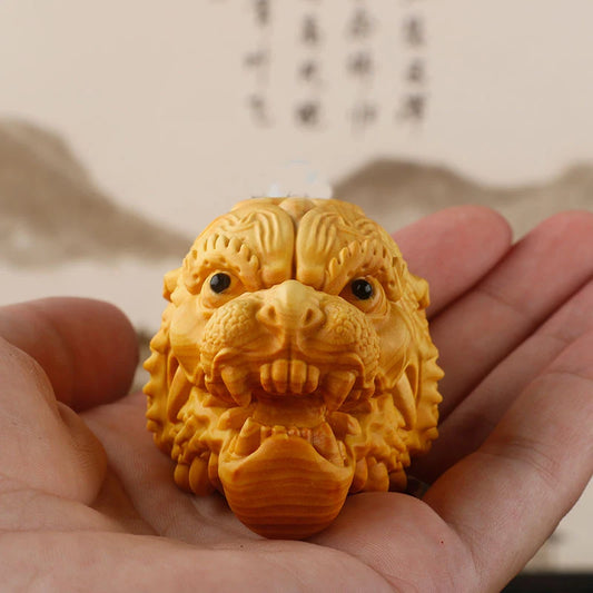 5-8CM Hand Carved Boxwood Beast Netsuke Figurine : Beast Mask Statue Home Decoration Car Accessories