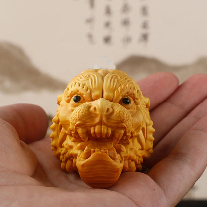 5-8CM Hand Carved Boxwood Beast Netsuke Figurine : Beast Mask Statue Home Decoration Car Accessories
